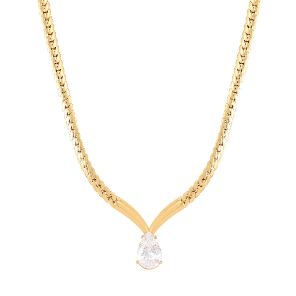 Knight & Day T520NYA Zora Clear Crystal Gold Necklace