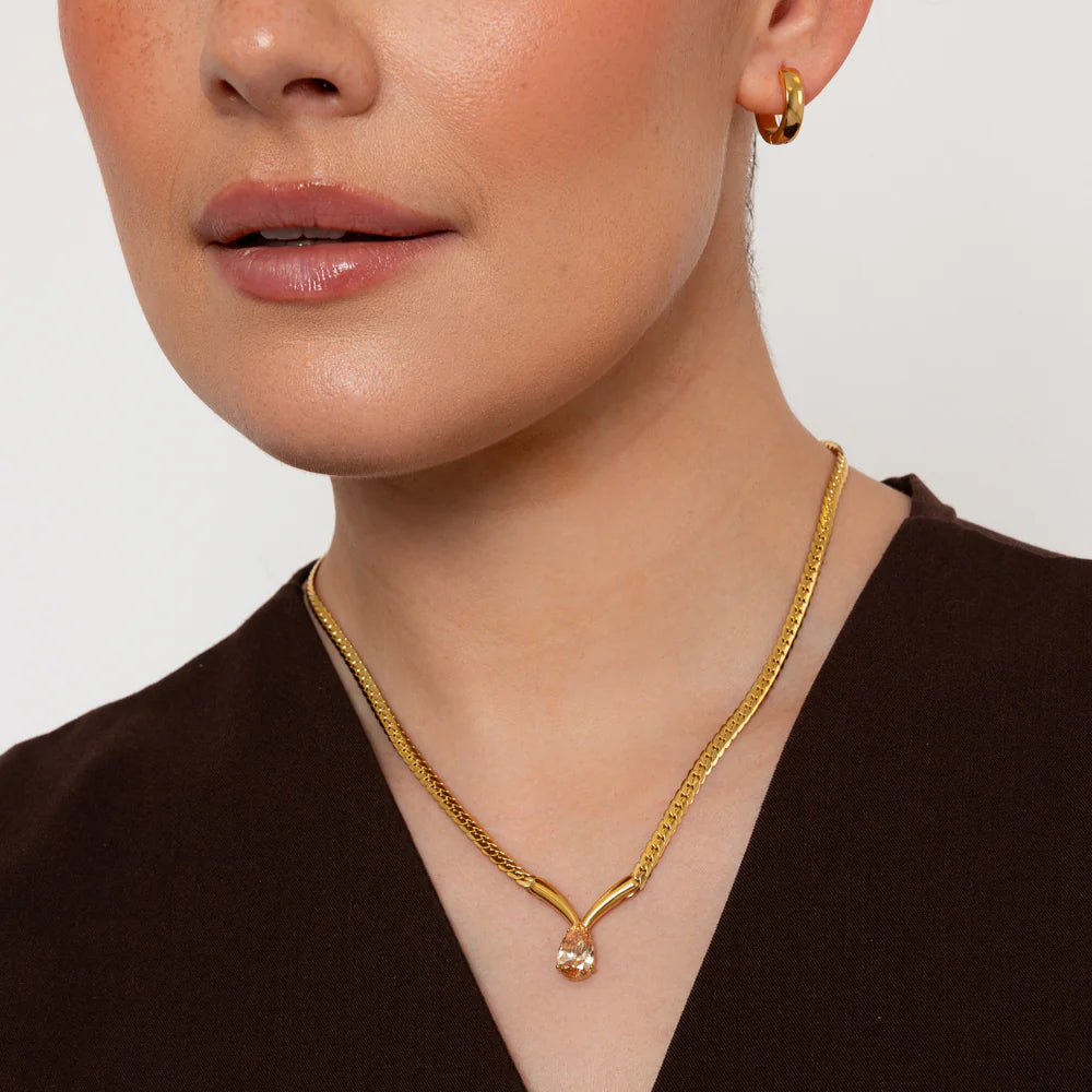 Knight & Day T521NYA Zora Dark Champagne Crystal Gold Necklace