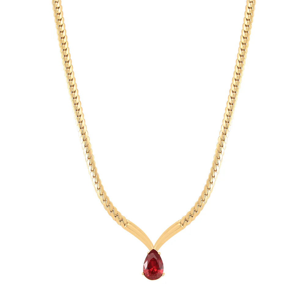 Knight & Day T522NYA Zora Ruby Crystal Gold Necklace