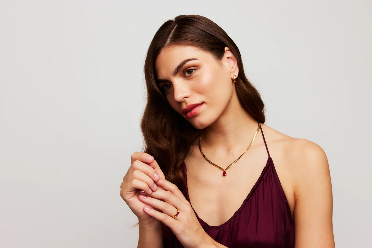 Knight & Day T522NYA Zora Ruby Crystal Gold Necklace