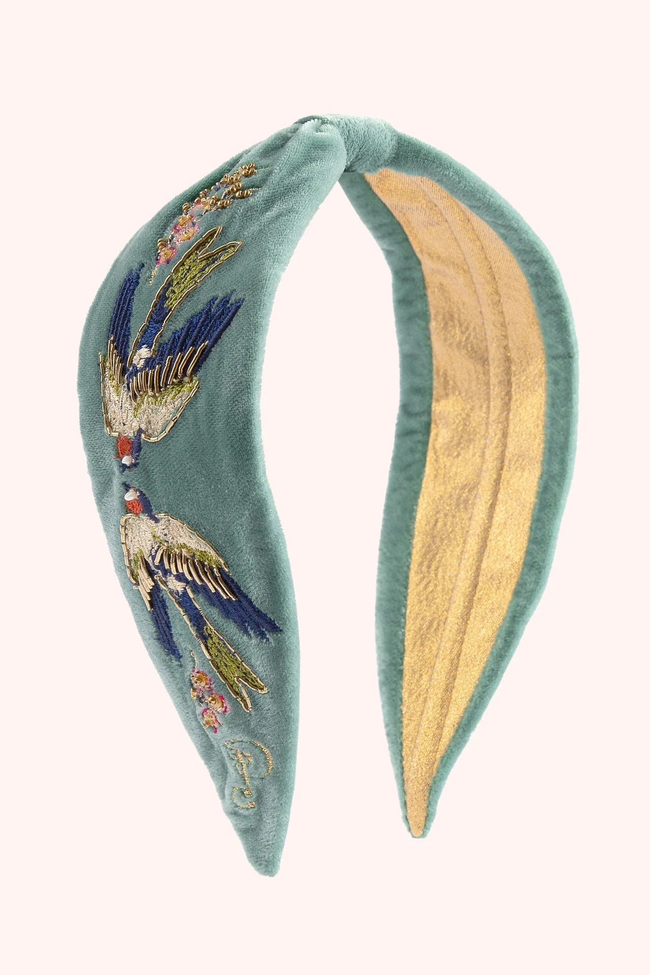 Powder Velvet Headband - Swooping swallows