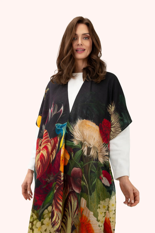 Powder Wool Wraparound - Opulant Florals, Chocolate