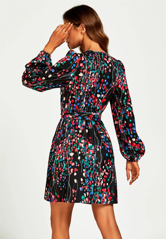 FS Collection Abstract Floral Print Wrap Mini Dress