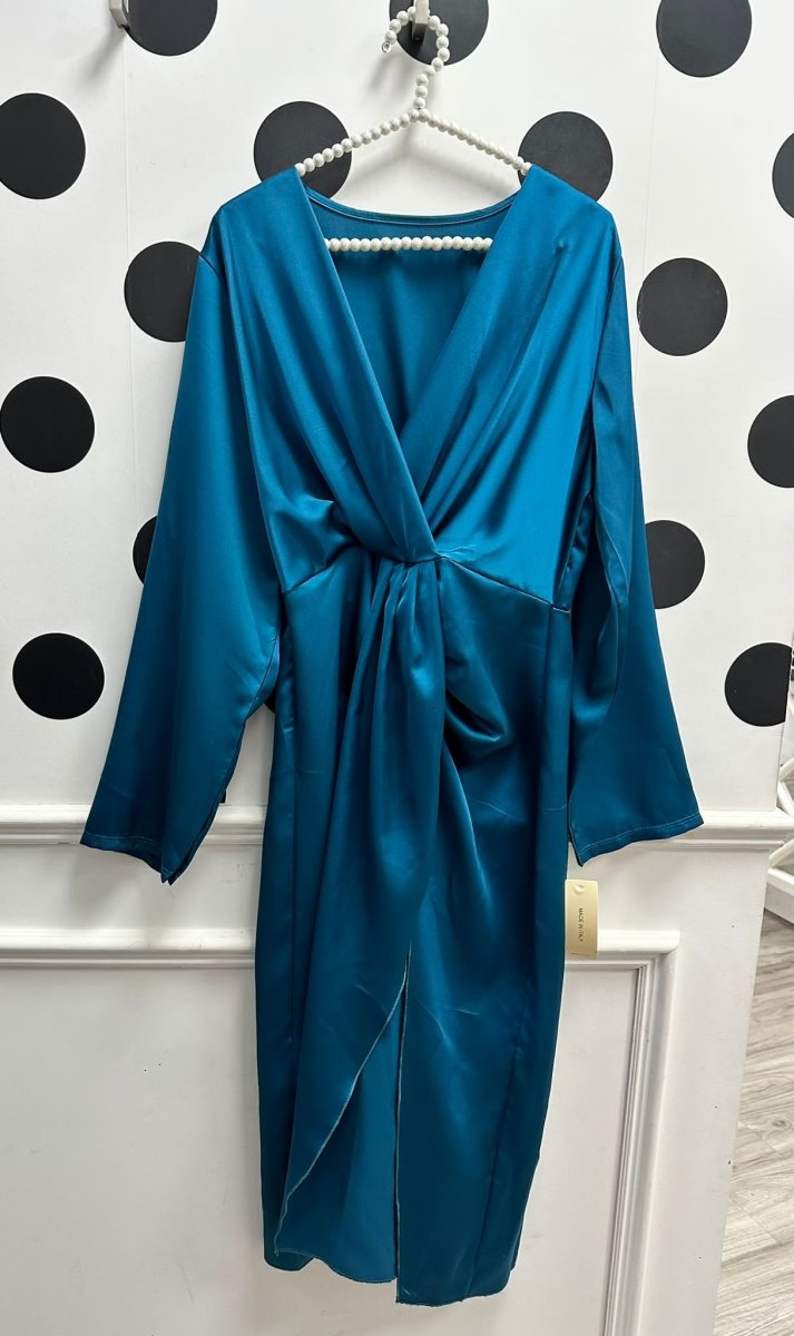 Amber Cobalt Blue Satin Twist Dress - Daisy Mae Boutique