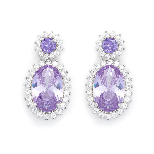 Knight and Day Classic Oval Drop Amethyst Earrings T330ECB
