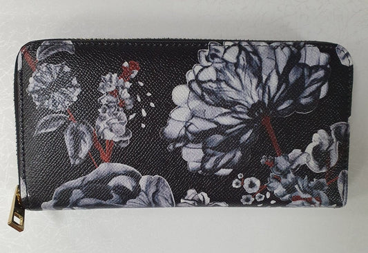 Black Floral Ziparound Purse - Daisy Mae Boutique