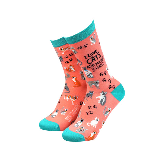 I Love Cats and maybe 3 people - Women's Bamboo Socks