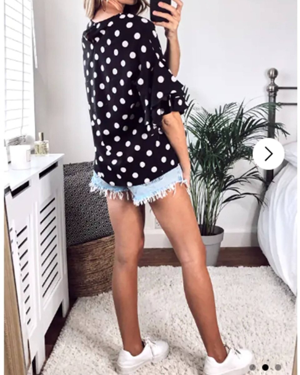 DMB Black Polka Dot Print Frilled sleeves Top - Daisy Mae Boutique