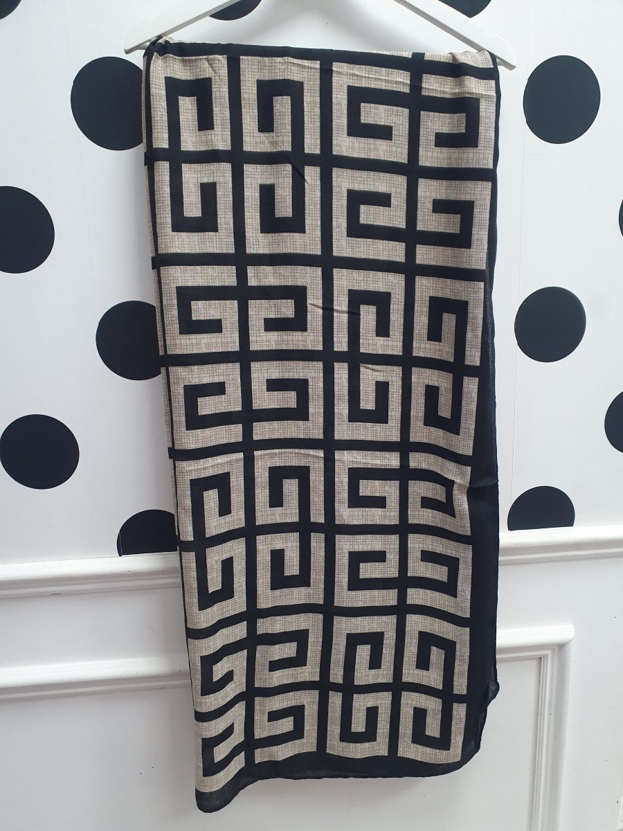 DMB Black/Beige Geo Print Scarf - Daisy Mae Boutique