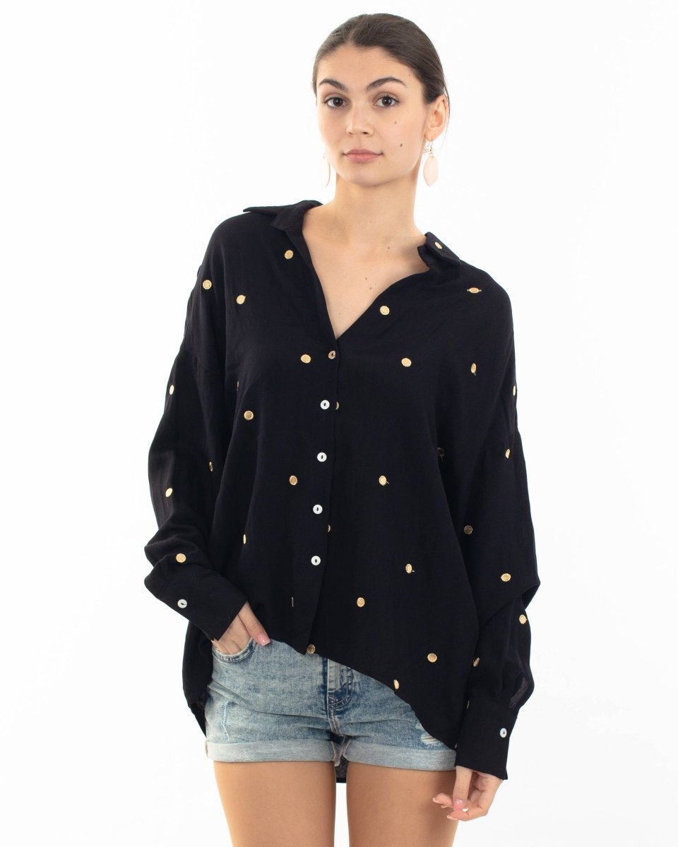 DMB Gold Polka Dots Embroidered Shirt in Soft cotton fabric - Daisy Mae Boutique