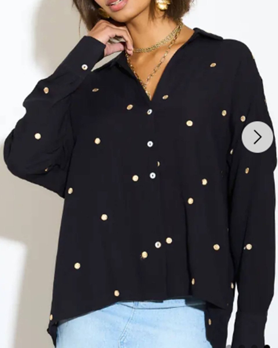 DMB Gold Polka Dots Embroidered Shirt in Soft cotton fabric - Daisy Mae Boutique