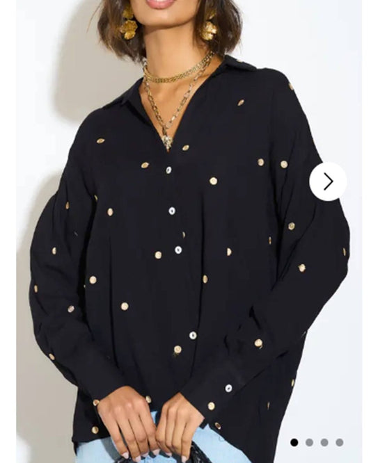 DMB Gold Polka Dots Embroidered Shirt in Soft cotton fabric - Daisy Mae Boutique