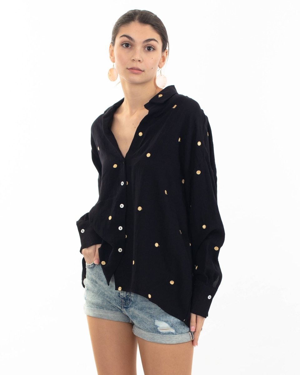 DMB Gold Polka Dots Embroidered Shirt in Soft cotton fabric - Daisy Mae Boutique