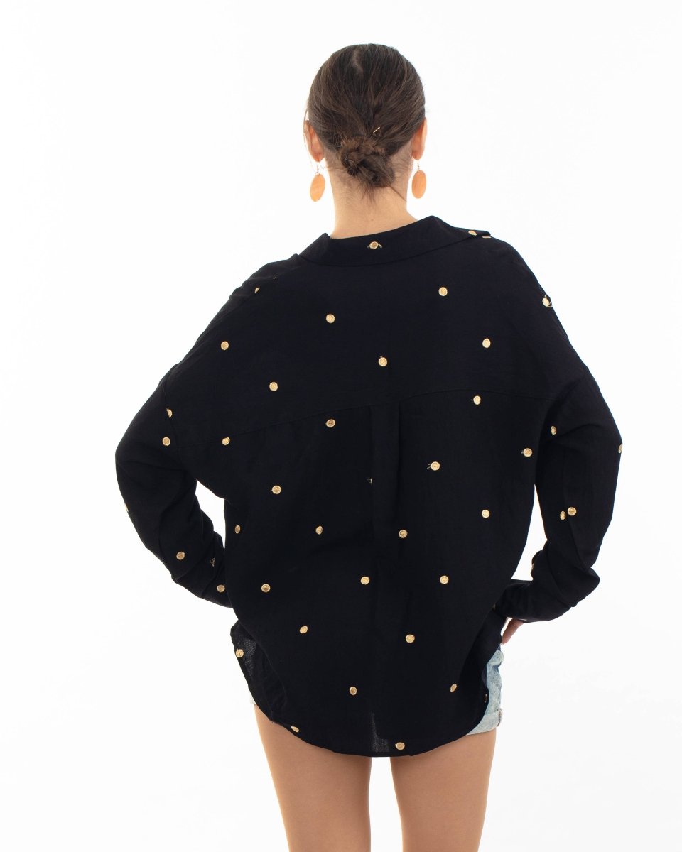 DMB Gold Polka Dots Embroidered Shirt in Soft cotton fabric - Daisy Mae Boutique