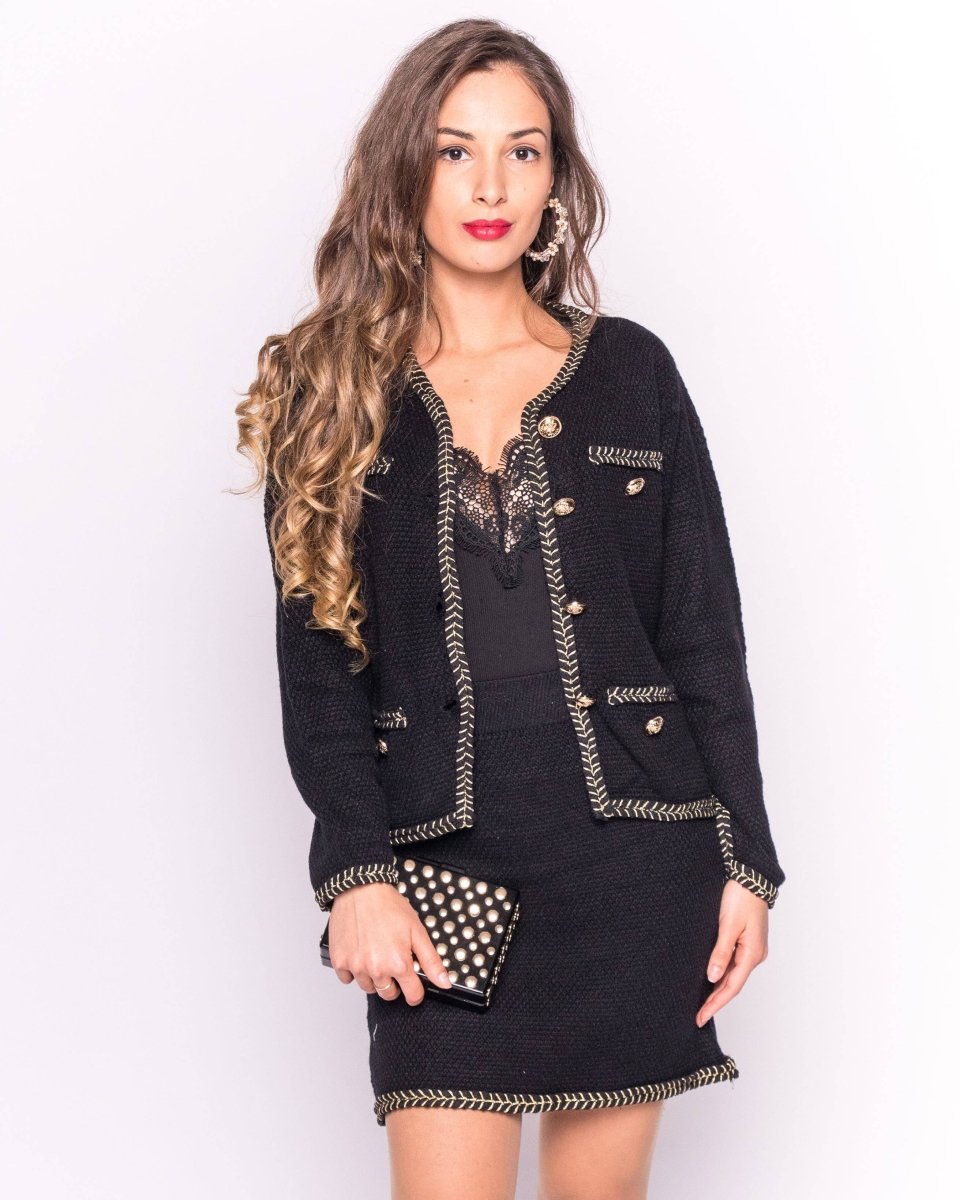 DMB Jacket & Skirt Co - ord in Black Tweed Effect - Daisy Mae Boutique