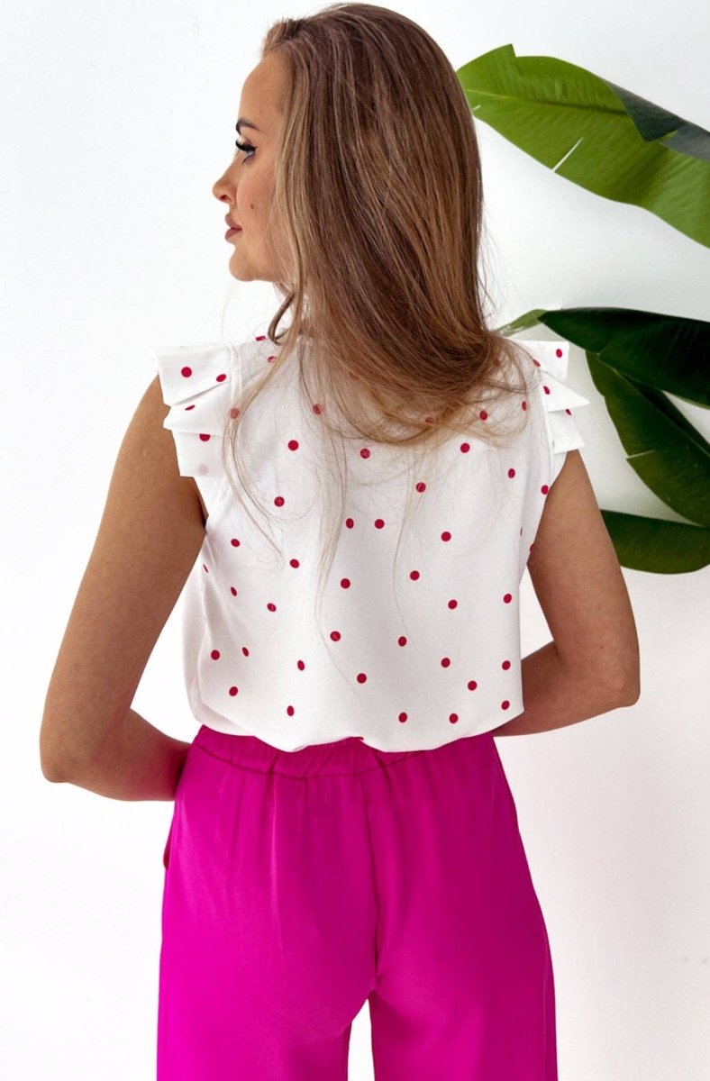 DMB Kerry Patterned Frill Blouse Top - Ivory - Daisy Mae Boutique
