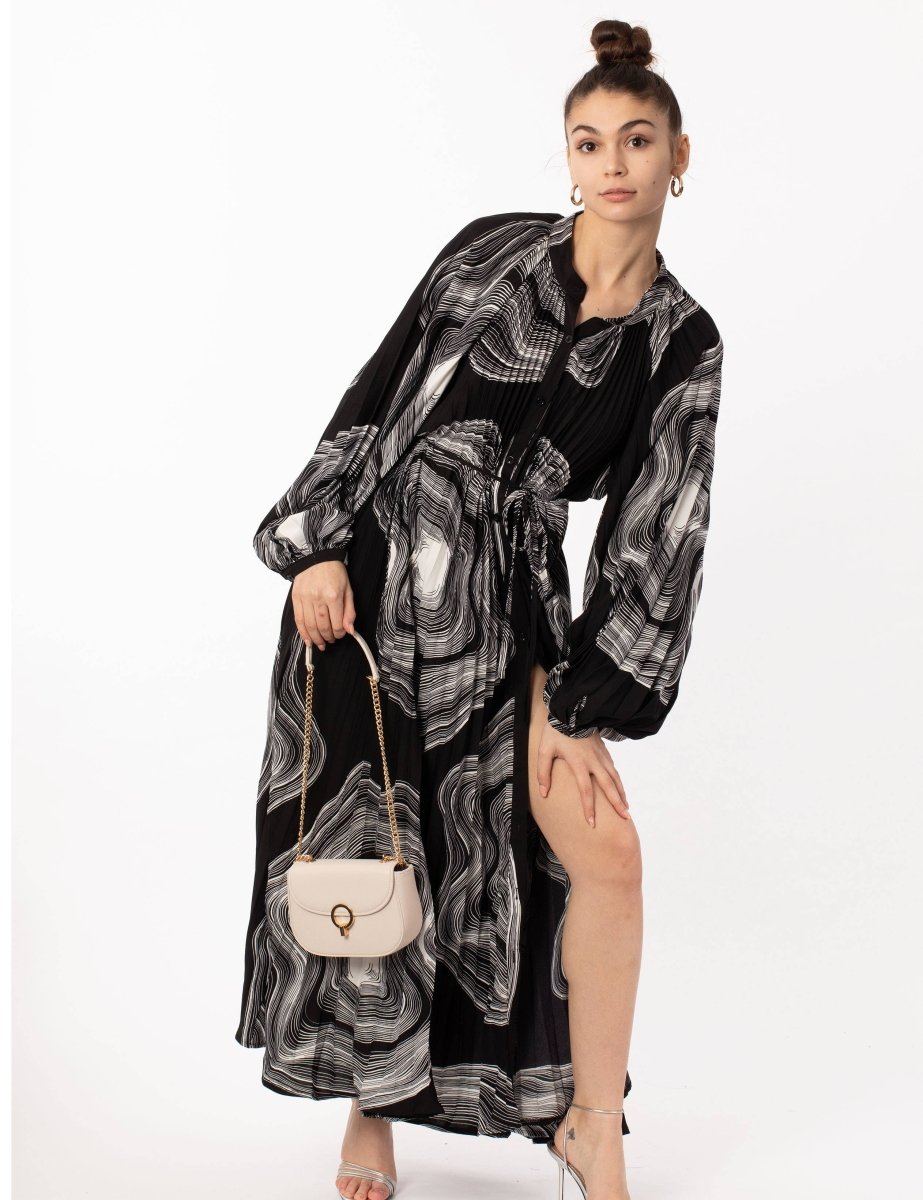DMB Scarf print Full pleated long Shirt dress - Daisy Mae Boutique