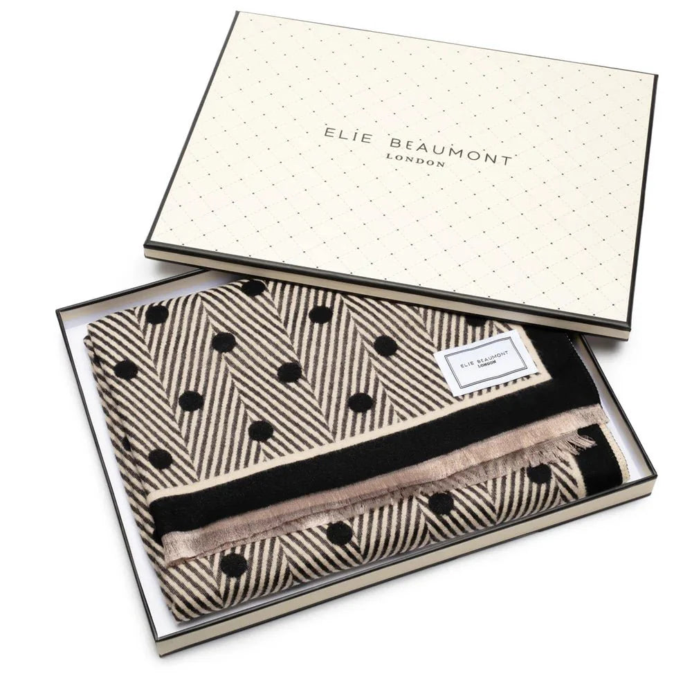 Elie Beaumont Winter Scarf - Black, Ivory, Grey Polka Dots - Daisy Mae Boutique