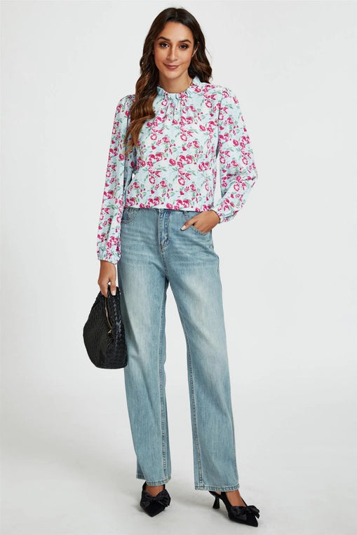 FS Collection Floral Print Frill High Neck Blouse