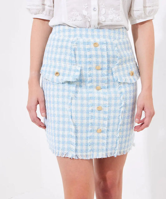 Joyful Check Button Detail Mini Skirt