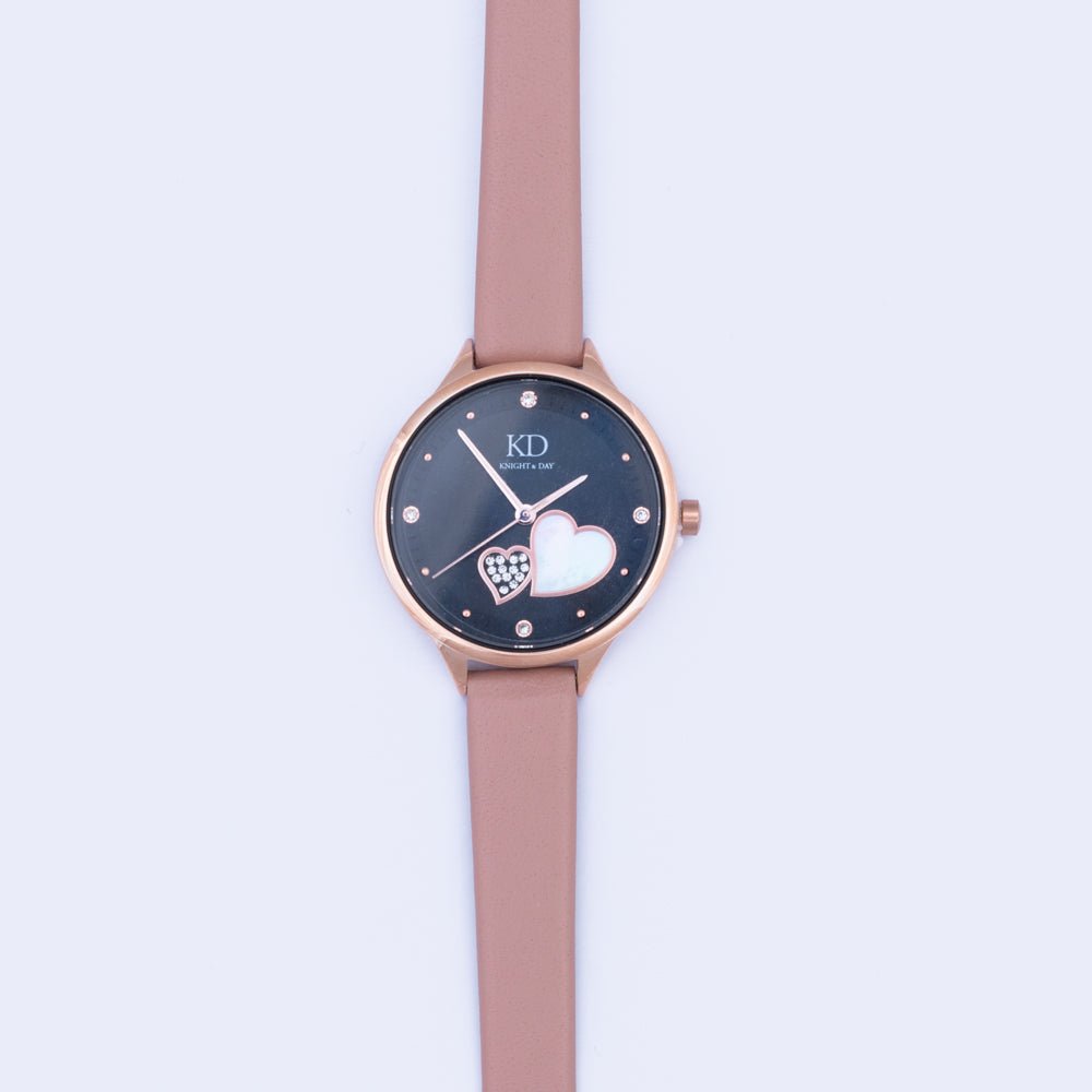 Knight and Day Synchronised Hearts Beige Watch Q450WLA - Daisy Mae Boutique