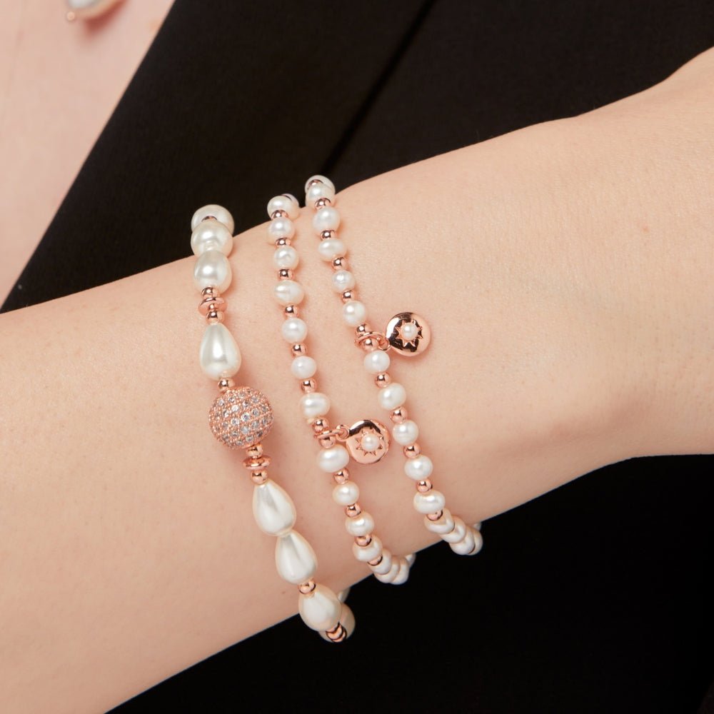 Knight & Day Rose Gold Beaded & Shell Pearl Bracelet Q426BCB - Daisy Mae Boutique
