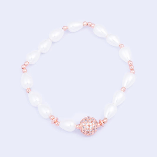 Knight & Day Rose Gold Beaded & Shell Pearl Bracelet Q426BCB - Daisy Mae Boutique