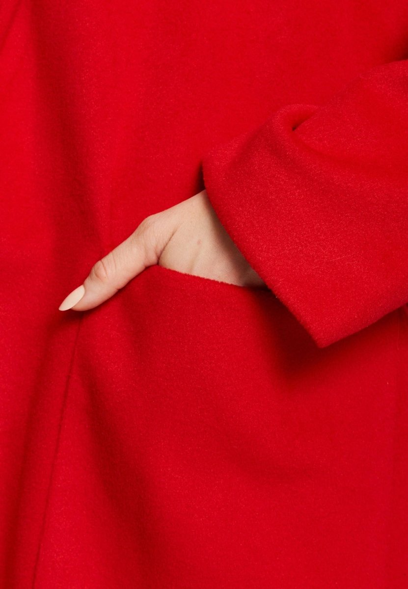 Liquorish Belted Longline Coat In Red - Daisy Mae Boutique
