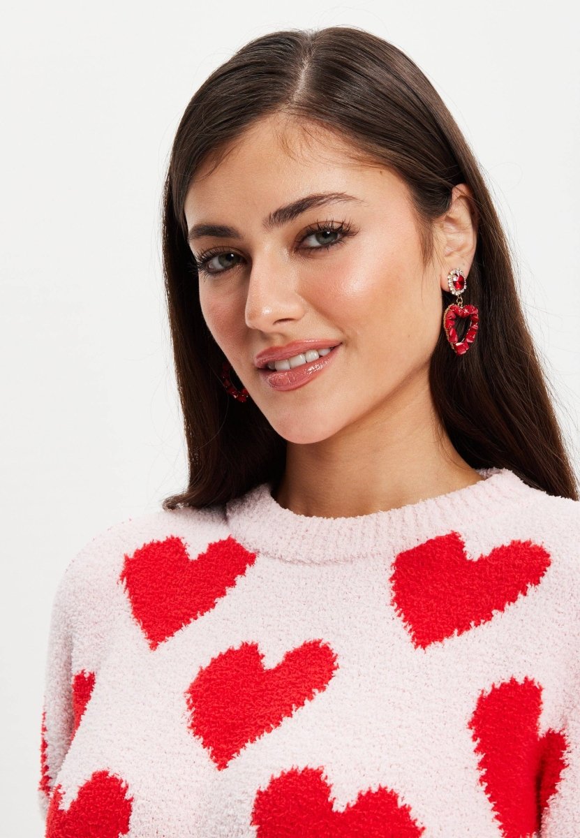 Liquorish Red Heart Teddy Bear Jumper - Daisy Mae Boutique