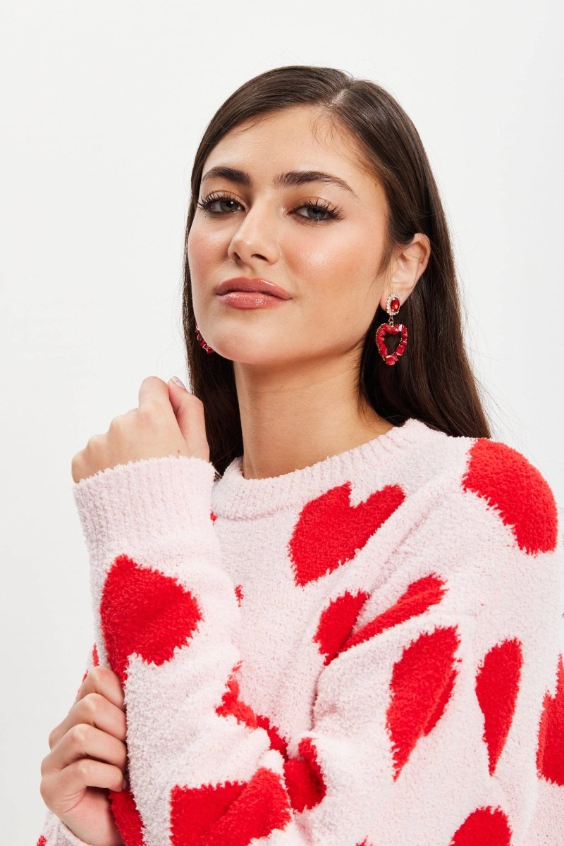 Liquorish Red Heart Teddy Bear Jumper - Daisy Mae Boutique