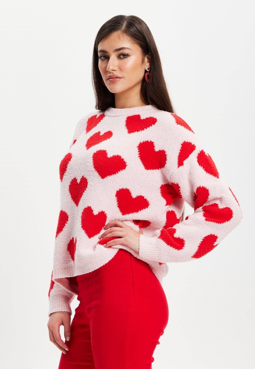 Liquorish Red Heart Teddy Bear Jumper - Daisy Mae Boutique