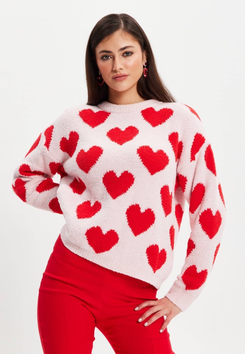 Liquorish Red Heart Teddy Bear Jumper - Daisy Mae Boutique