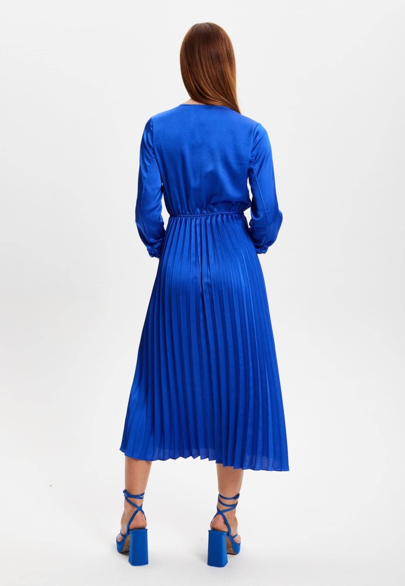 Liquorish Royal Blue Midi Dress With Pleat Details - Daisy Mae Boutique