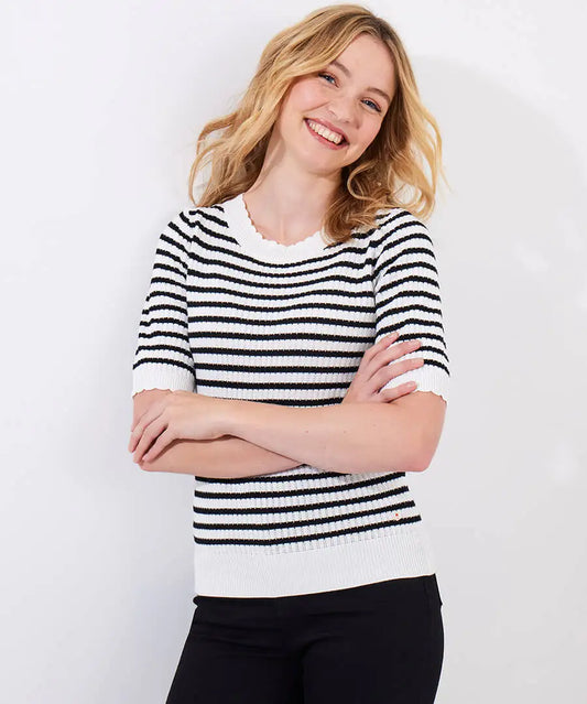 Joe Browns Lucie Black Stripe Short Sleeve Knitted Top
