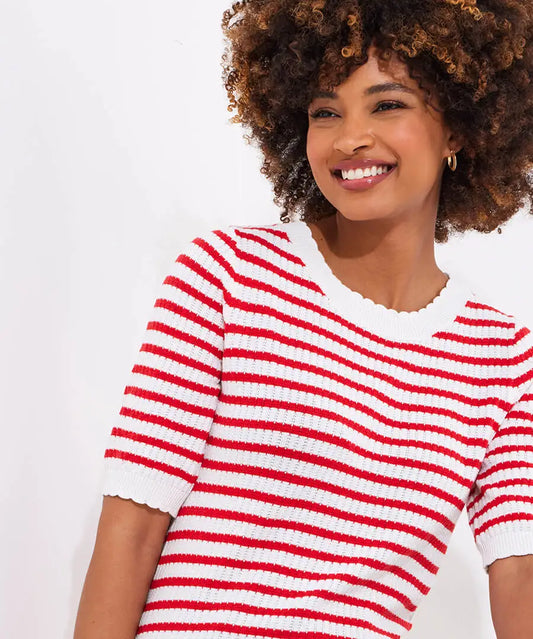 Joe Browns Lucie Red Stripe Short Sleeve Knitted Top