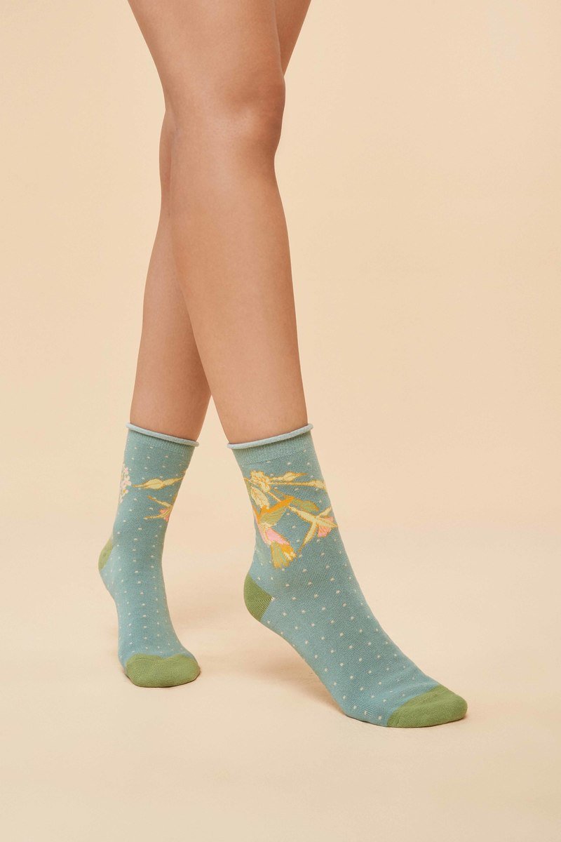 Powder Hummingbird Socks Aqua - Daisy Mae Boutique