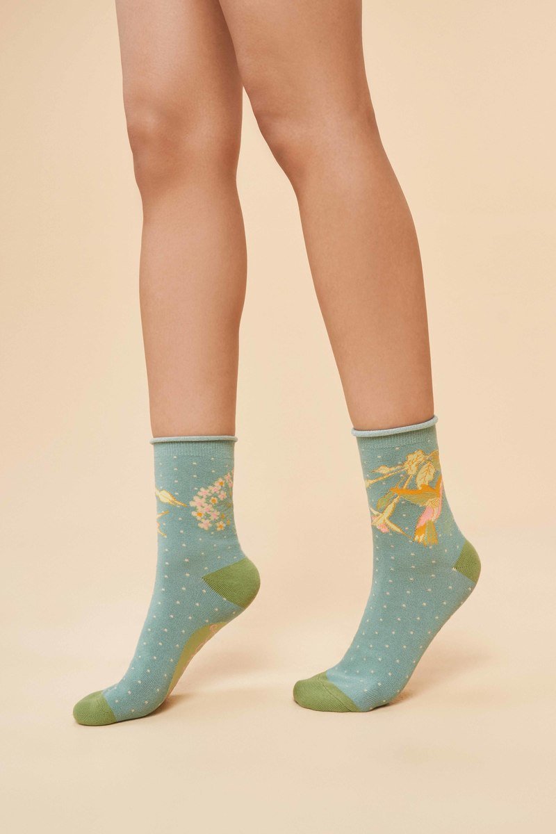 Powder Hummingbird Socks Aqua - Daisy Mae Boutique