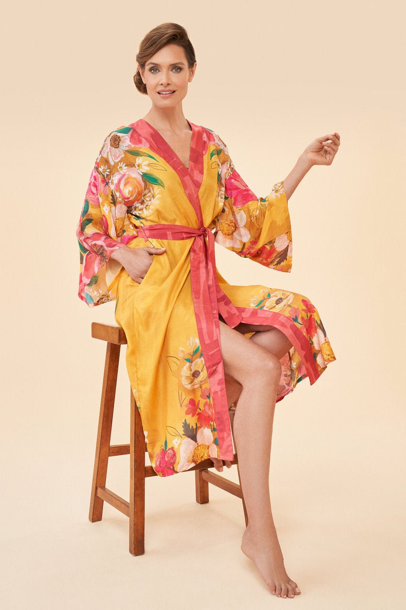Powder Impressionist Floral Kimono Gown - Daisy Mae Boutique