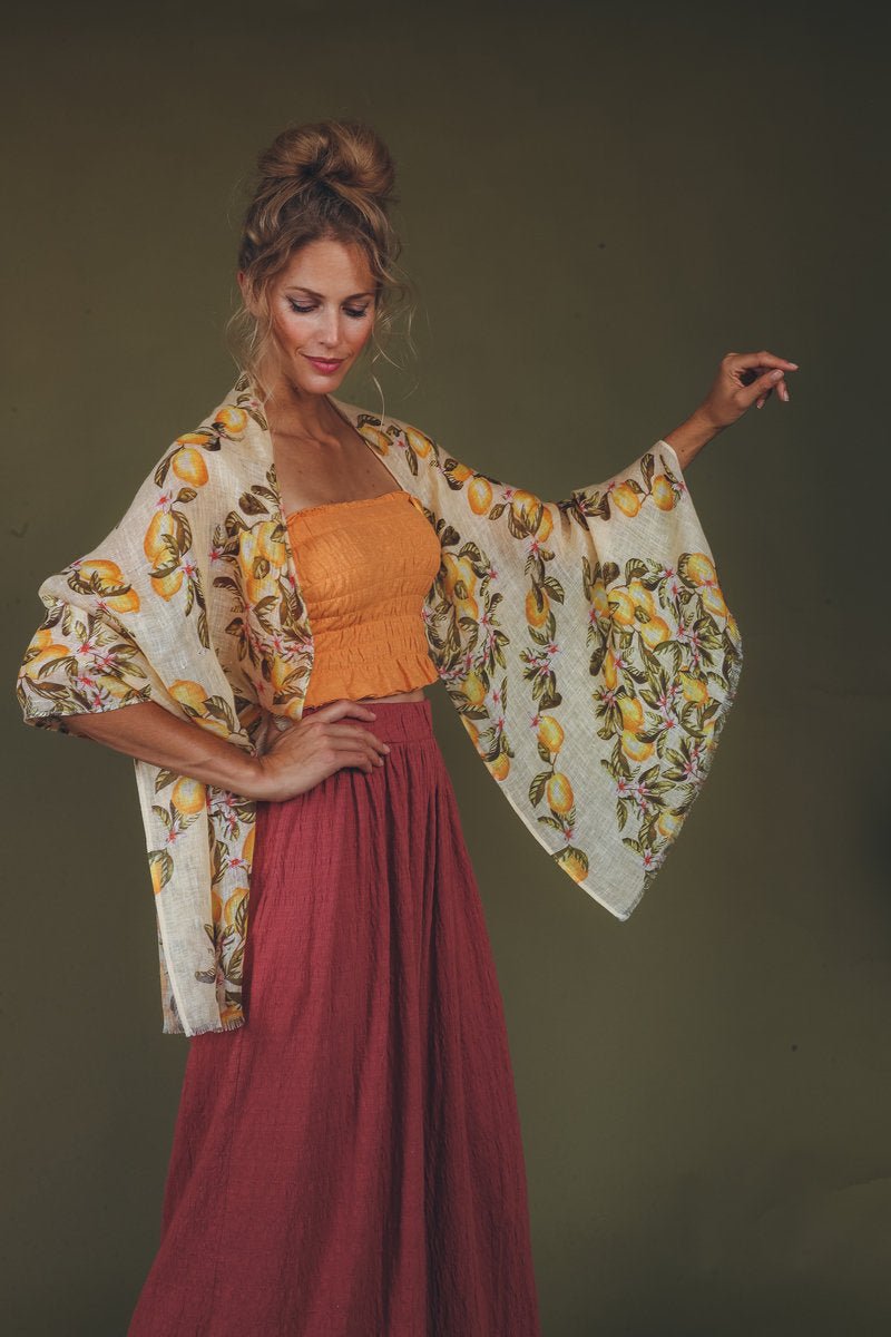 Powder Linen Lemons Print Scarf - Daisy Mae Boutique