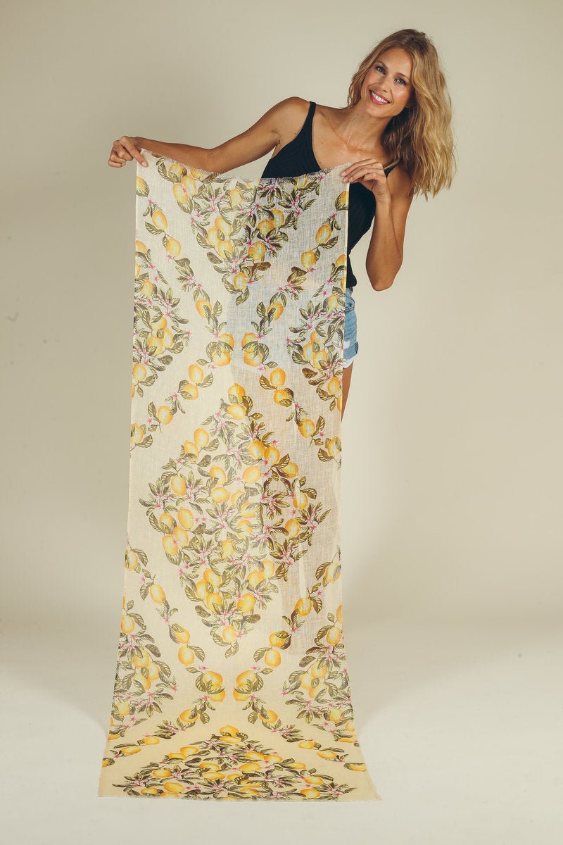 Powder Linen Lemons Print Scarf - Daisy Mae Boutique