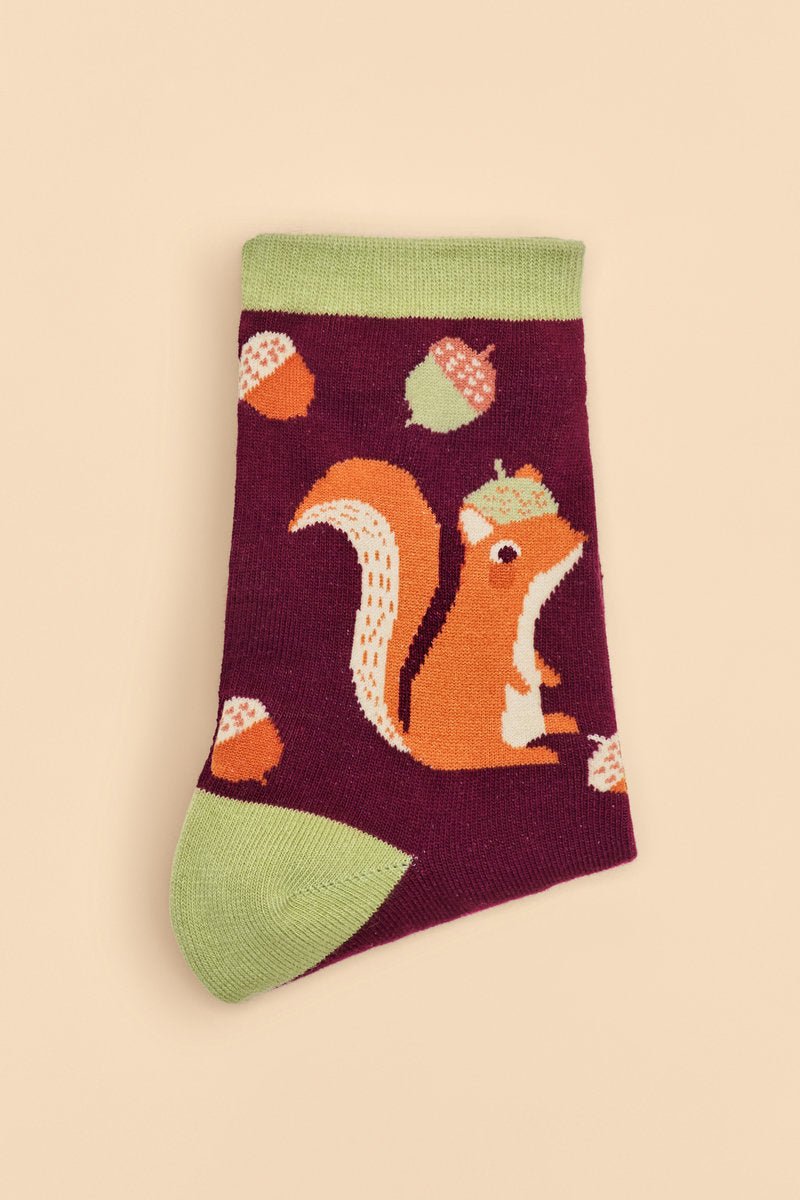 Powder Squirrel With Acorn Beret Ankle Socks - Daisy Mae Boutique