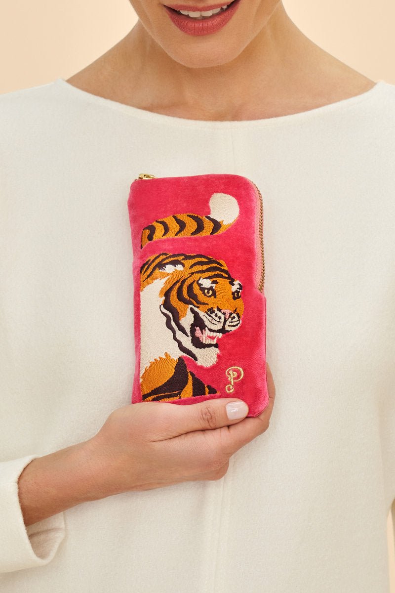 Powder Velvet Embroidered Glasses Pouch - Thrill Of The Tiger - Daisy Mae Boutique