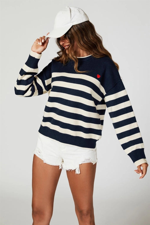 FS Collection Navy Stripe Heart Jumper