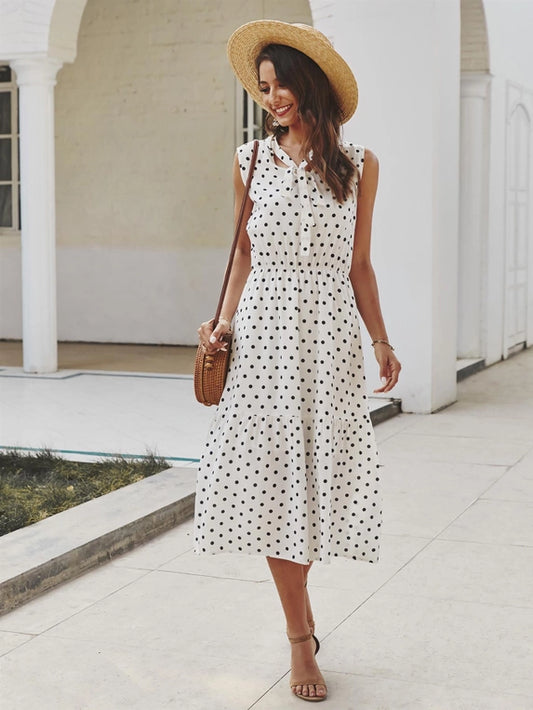 FS Collection Tiered Polka Dot Midi Dress