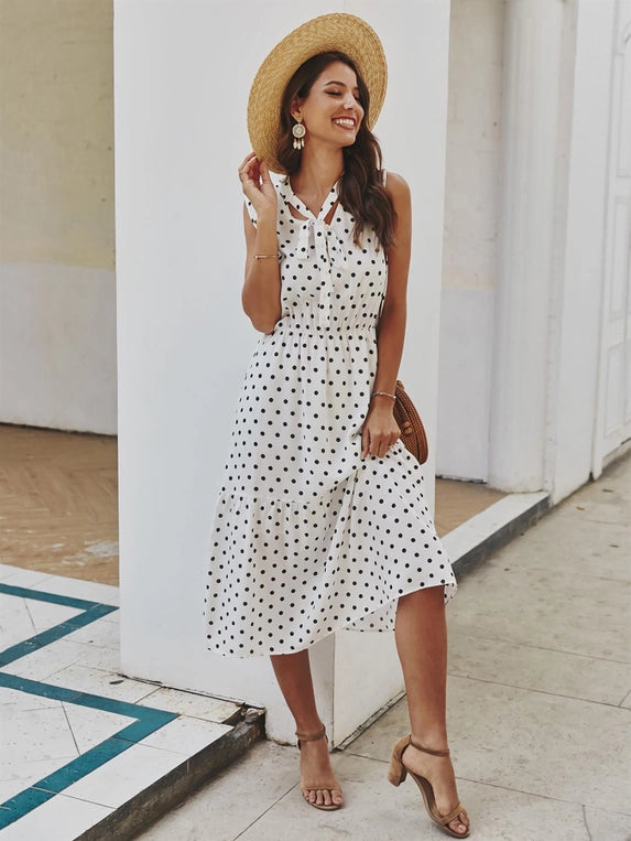FS Collection Tiered Polka Dot Midi Dress