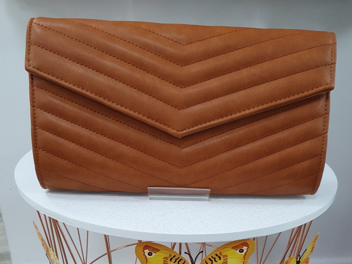 Tan Chevron Clutch Bag - Daisy Mae Boutique