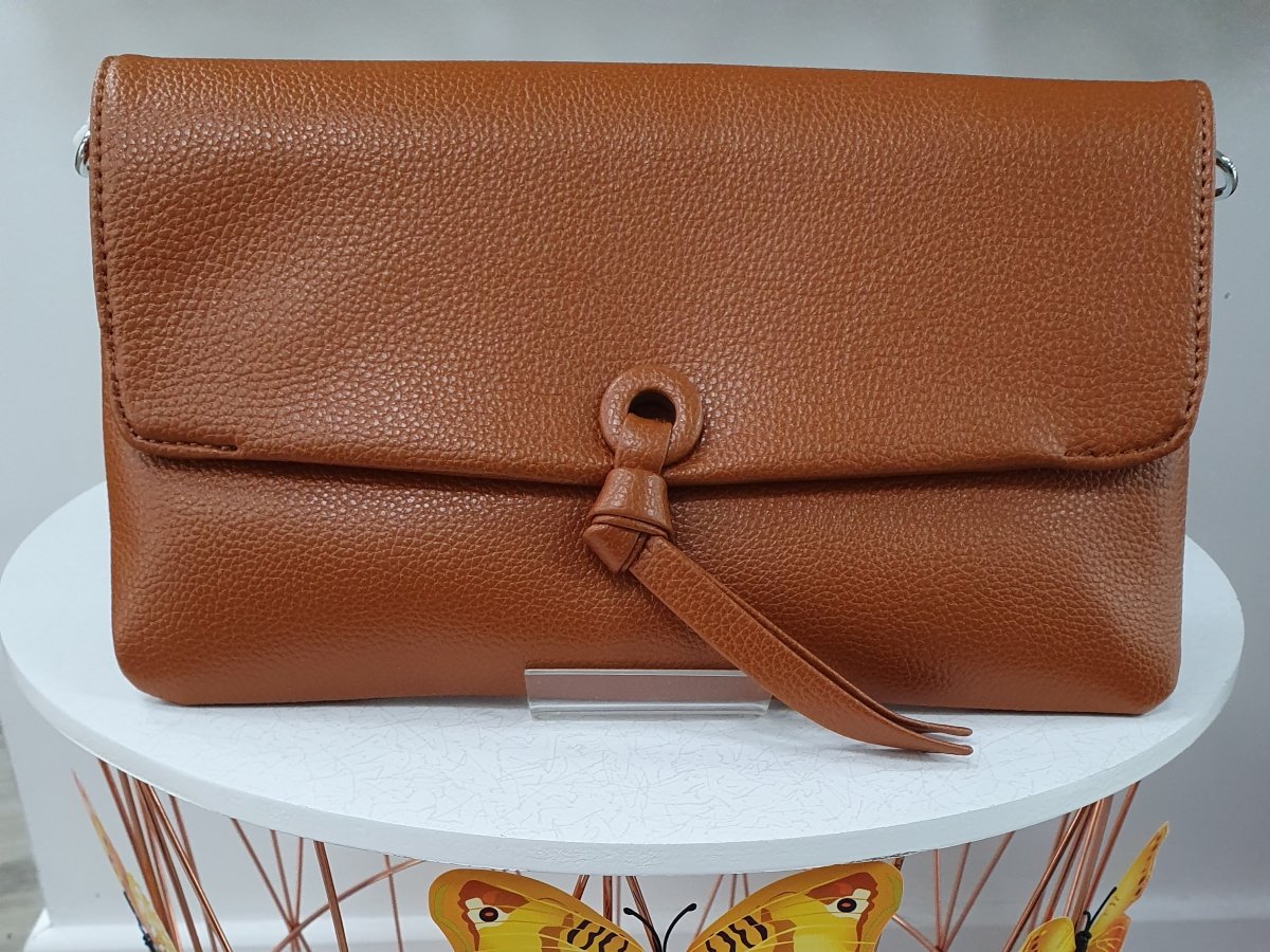 Tan Soft Faux Leather Clutch Bag - Daisy Mae Boutique