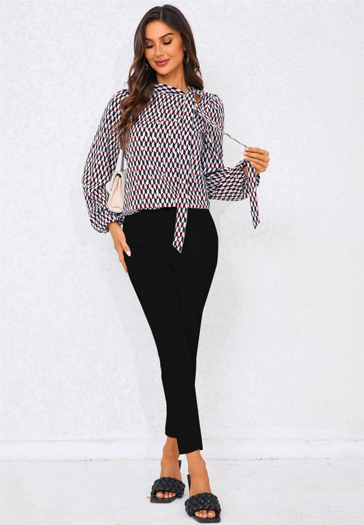 FS Collection Geo Print Side Tie Blouse in Wine