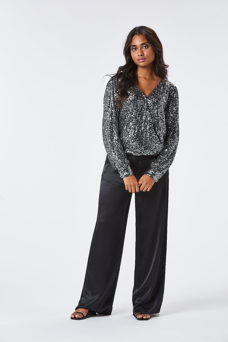 Zibi London Elsie Grey Sequin Blouse - Daisy Mae Boutique