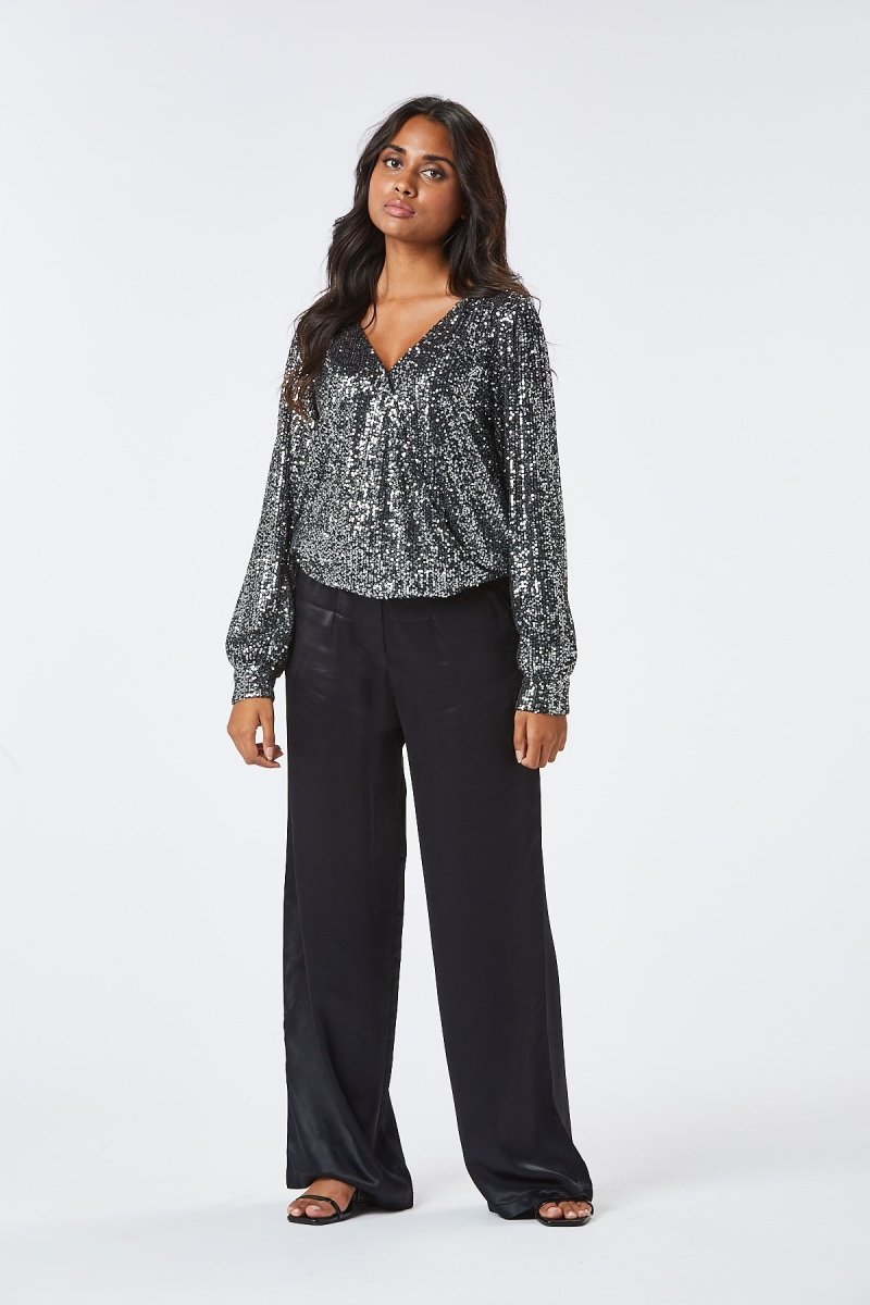 Zibi London Elsie Grey Sequin Blouse - Daisy Mae Boutique